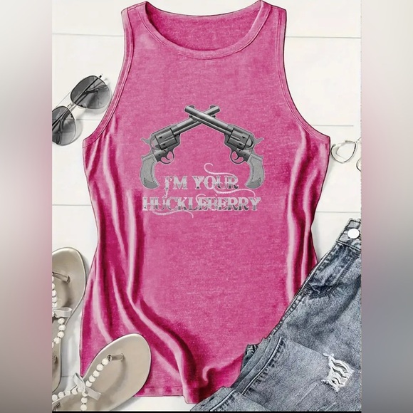 Pink Tank Top with Gun Graphic - Picture 1 of 5